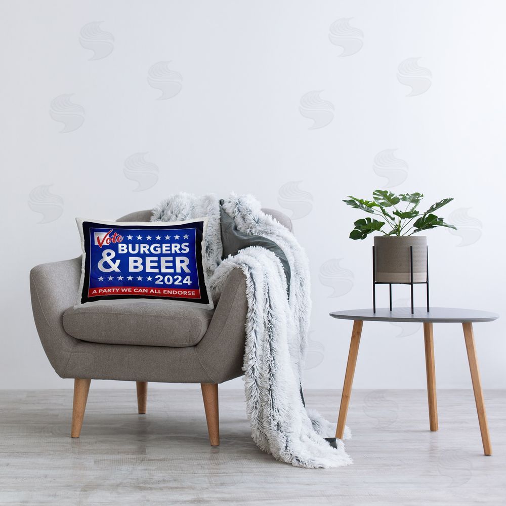 Jedco Brands Inc. Burgers & Beer Vote Printed Plush Polyester Throw Pillow On Chair