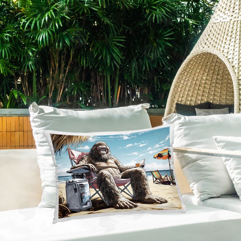 Jim Baldwin Big Monster on Beach Outdoor Quick-Dry Polyester Printed Throw Pillow in Back Yard