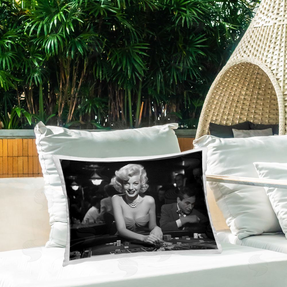 Lazar Studio Iconic Marilyn Portrait Outdoor Quick-Dry Polyester Printed Throw Pillow in Back Yard