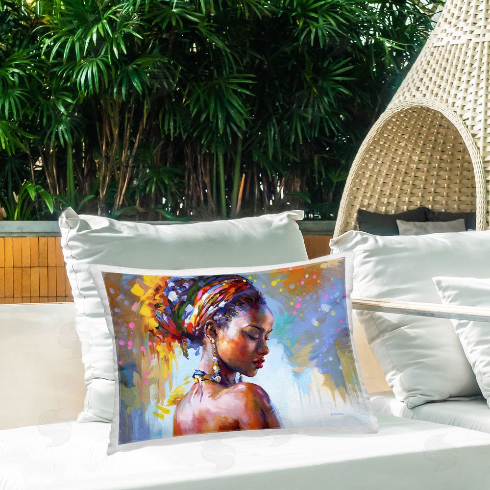 Leon Devenice African Beauty Portrait Outdoor Quick-Dry Polyester Printed Throw Pillow in Back Yard