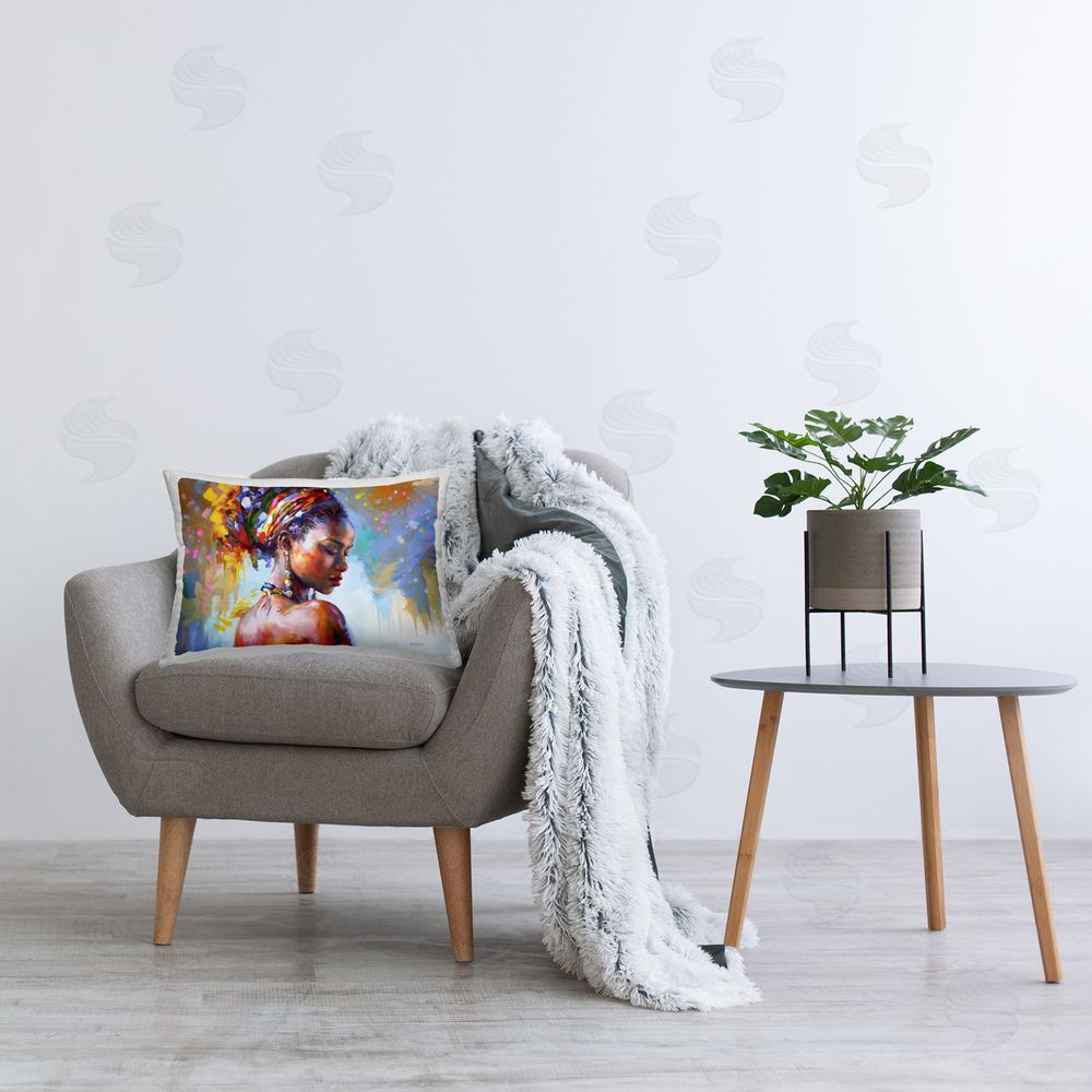 Leon Devenice African Beauty Portrait Printed Plush Polyester Throw Pillow On Chair