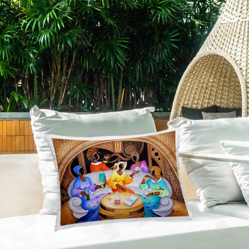 Marcella Hayes Muhammad Girl's Night with Wine Outdoor Quick-Dry Polyester Printed Throw Pillow in Back Yard