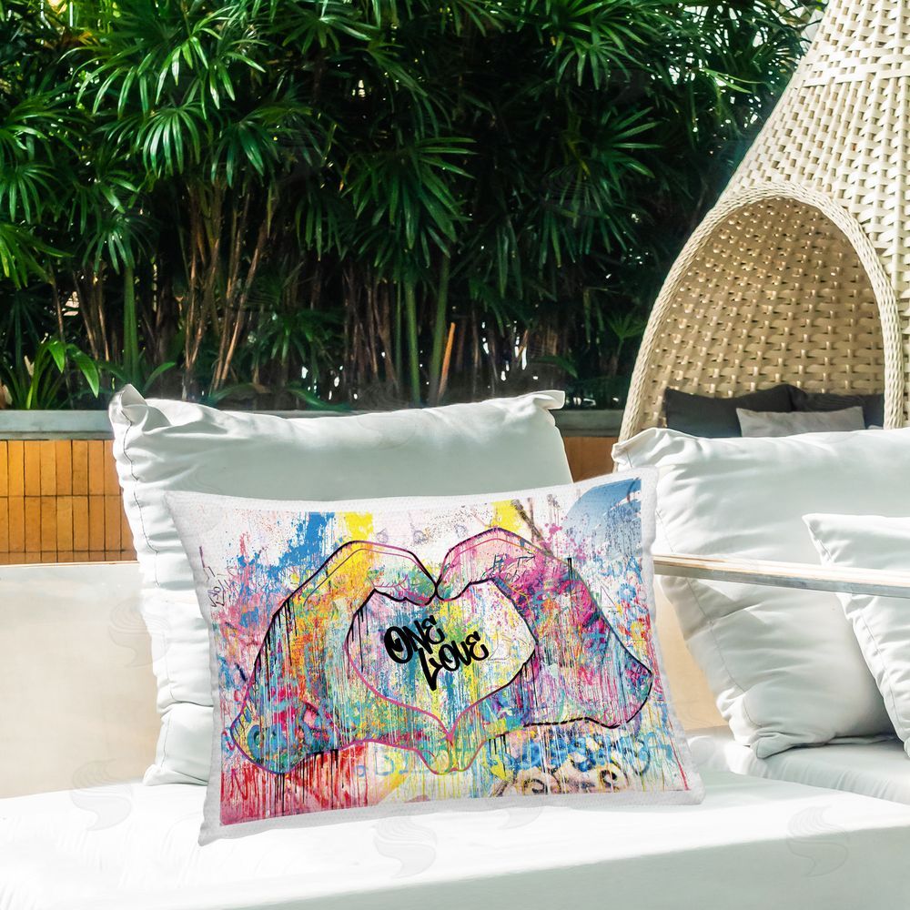 Porter Hastings Urban One Love Heart Symbol Outdoor Quick-Dry Polyester Printed Throw Pillow in Back Yard