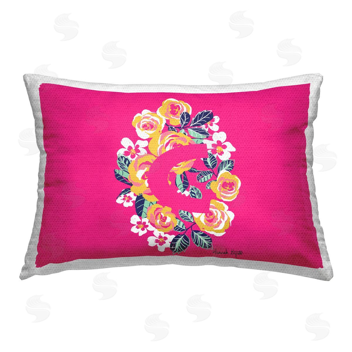 Hannah Byatt Floral Initial Letter C Outdoor Quick-Dry Polyester Printed Throw Pillow