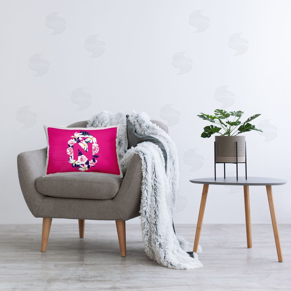 Hannah Byatt Floral Initial Letter N Printed Plush Polyester Throw Pillow On Chair