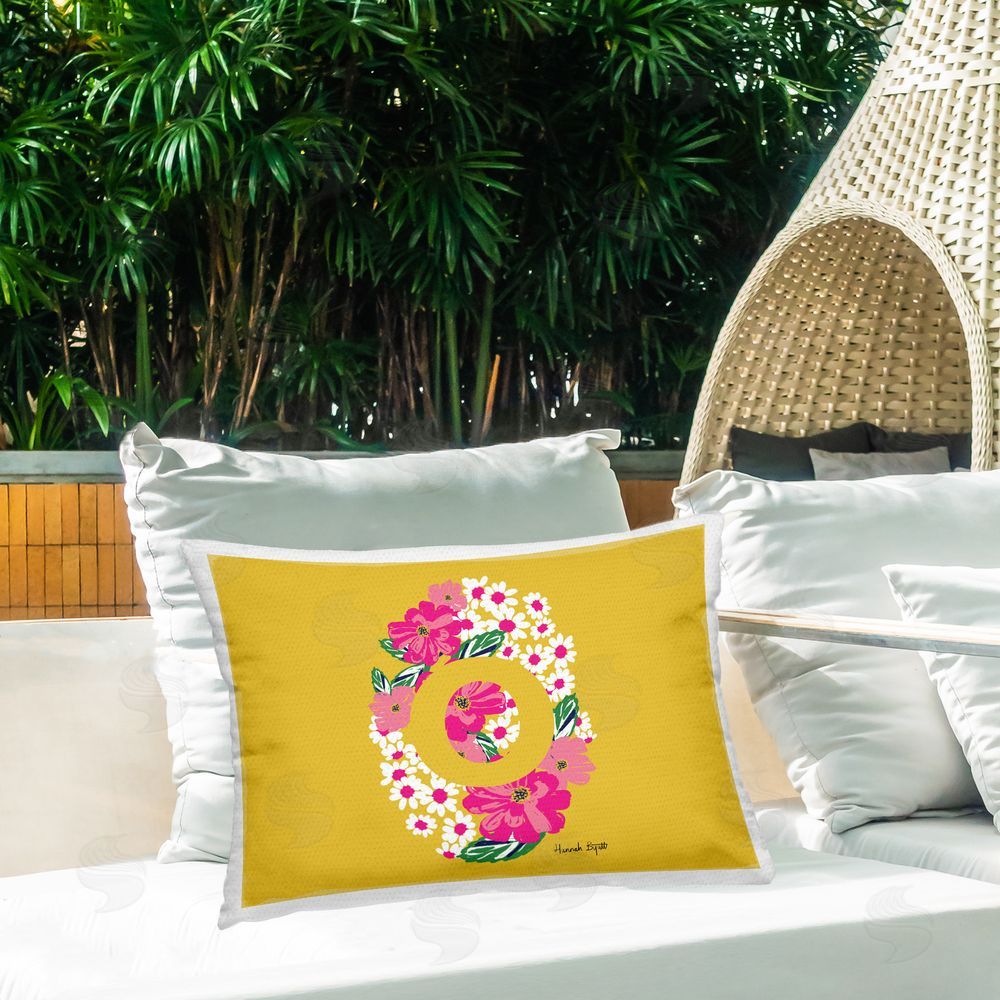 Hannah Byatt Floral Initial Letter O Outdoor Quick-Dry Polyester Printed Throw Pillow in Back Yard