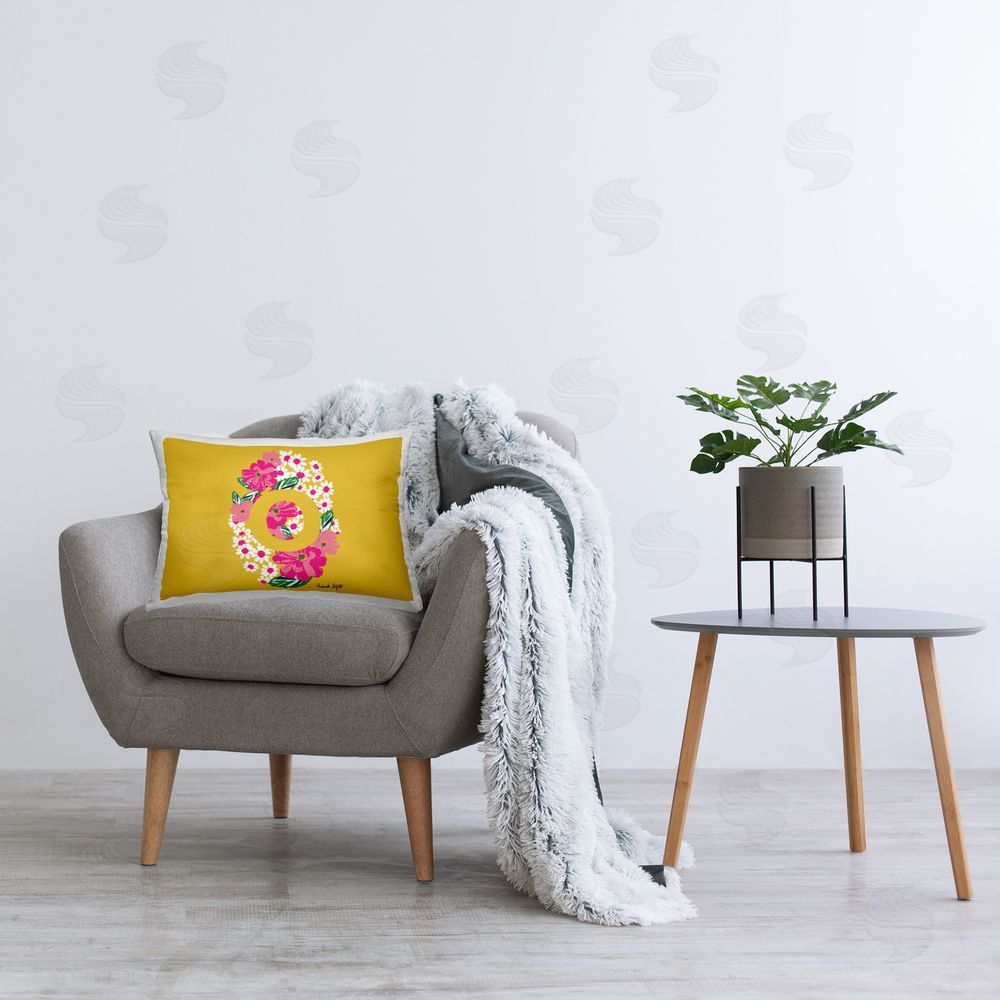 Hannah Byatt Floral Initial Letter O Printed Plush Polyester Throw Pillow On Chair