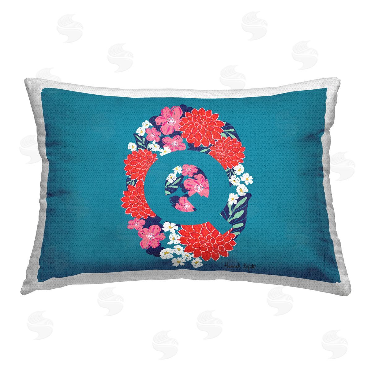 Hannah Byatt Floral Initial Letter Q Outdoor Quick-Dry Polyester Printed Throw Pillow