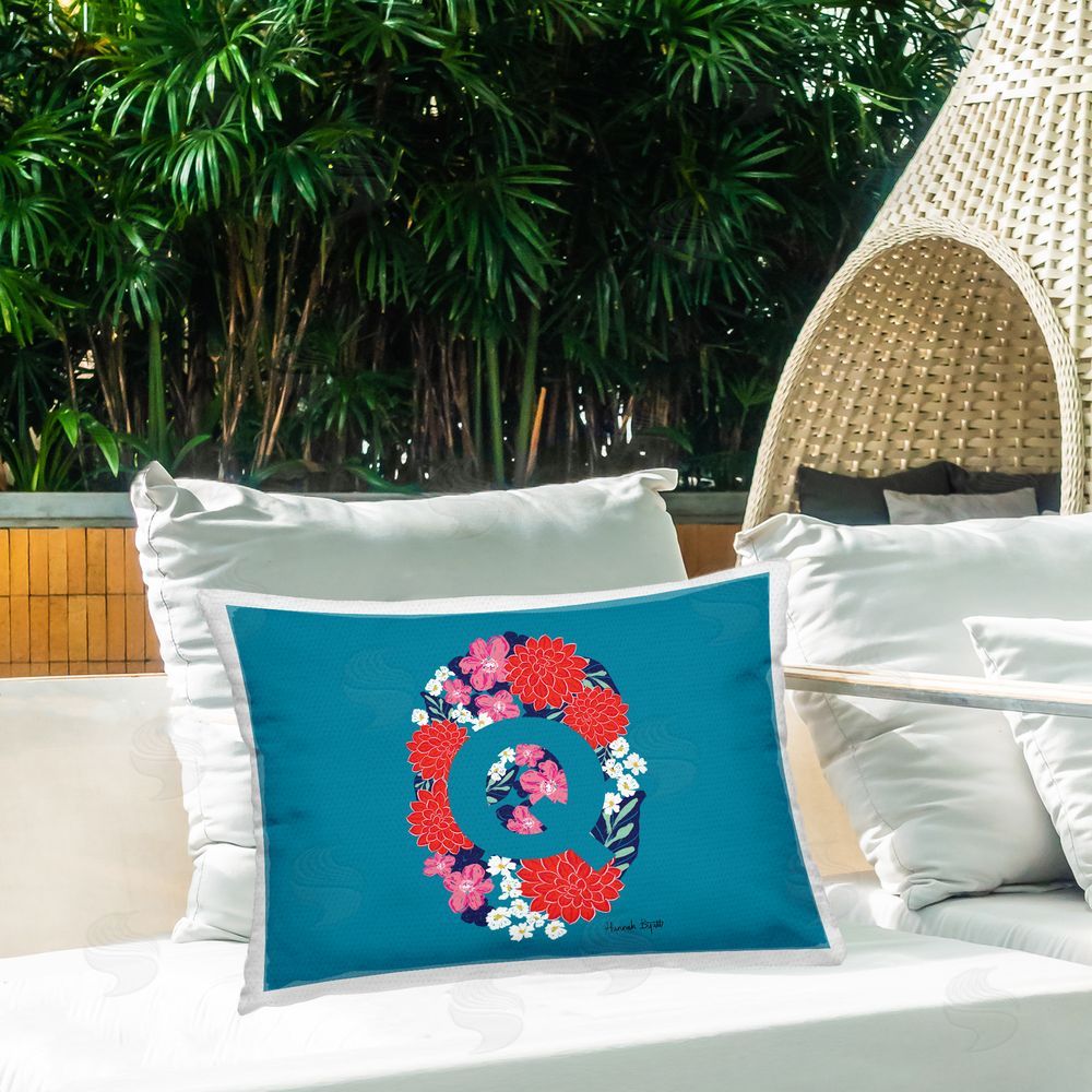 Hannah Byatt Floral Initial Letter Q Outdoor Quick-Dry Polyester Printed Throw Pillow in Back Yard