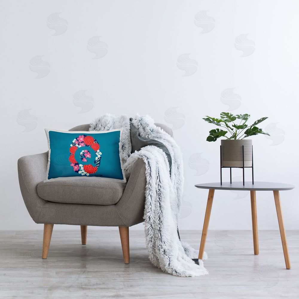 Hannah Byatt Floral Initial Letter Q Printed Plush Polyester Throw Pillow On Chair