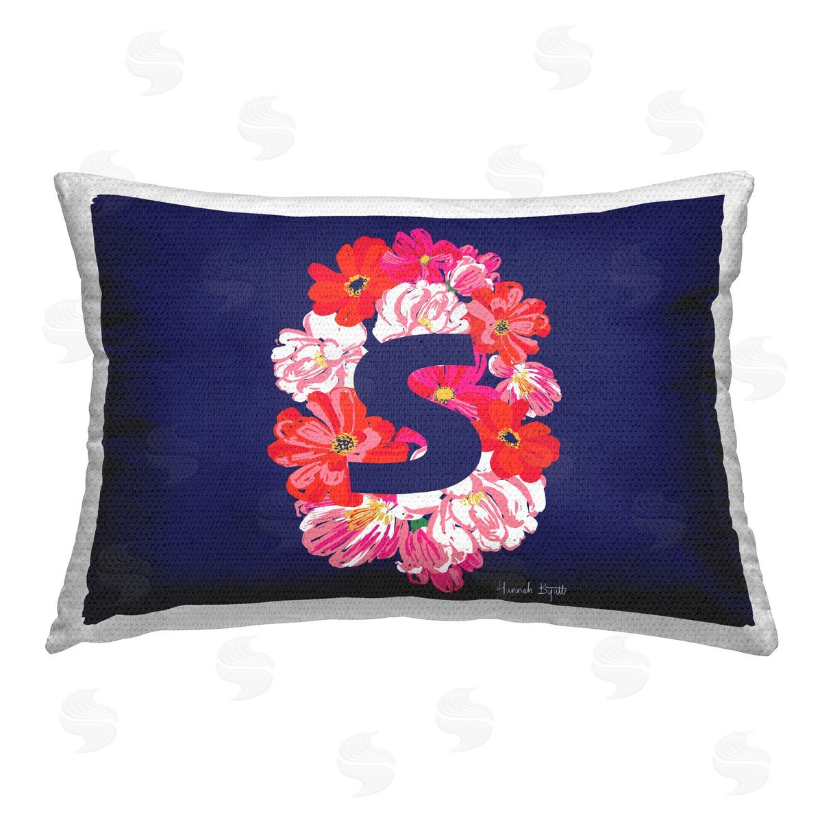 Hannah Byatt Floral Initial Letter S Outdoor Quick-Dry Polyester Printed Throw Pillow