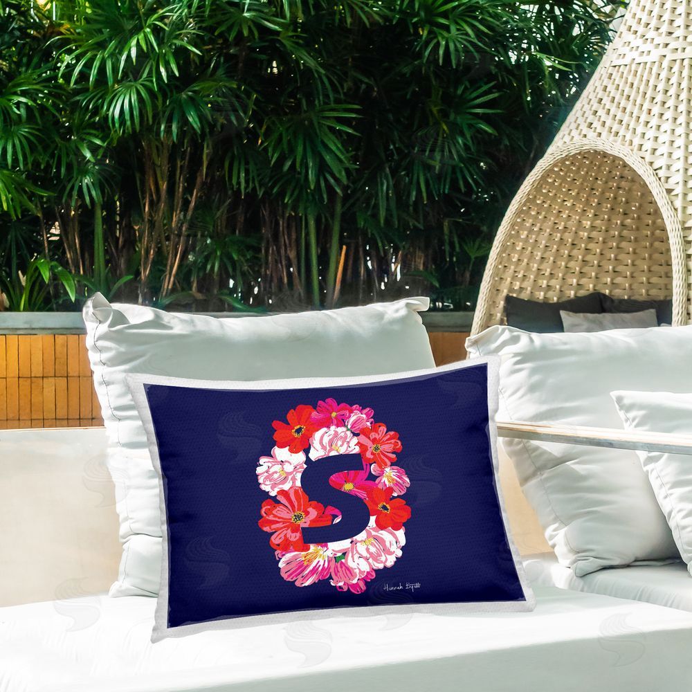 Hannah Byatt Floral Initial Letter S Outdoor Quick-Dry Polyester Printed Throw Pillow in Back Yard