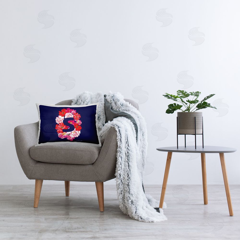 Hannah Byatt Floral Initial Letter S Printed Plush Polyester Throw Pillow On Chair