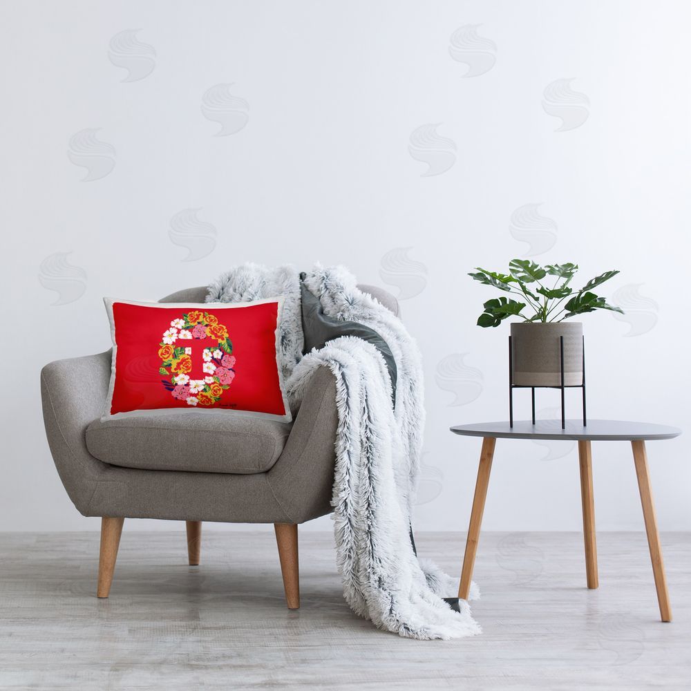 Hannah Byatt Floral Initial Letter T Printed Plush Polyester Throw Pillow On Chair