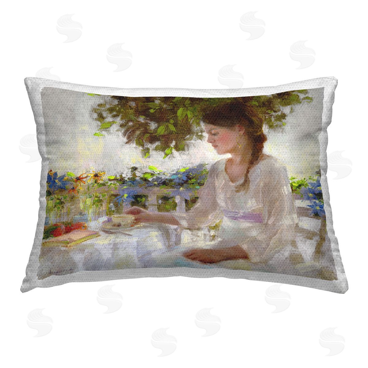 Katie Swatland Classic Tea Party Girl Outdoor Quick-Dry Polyester Printed Throw Pillow