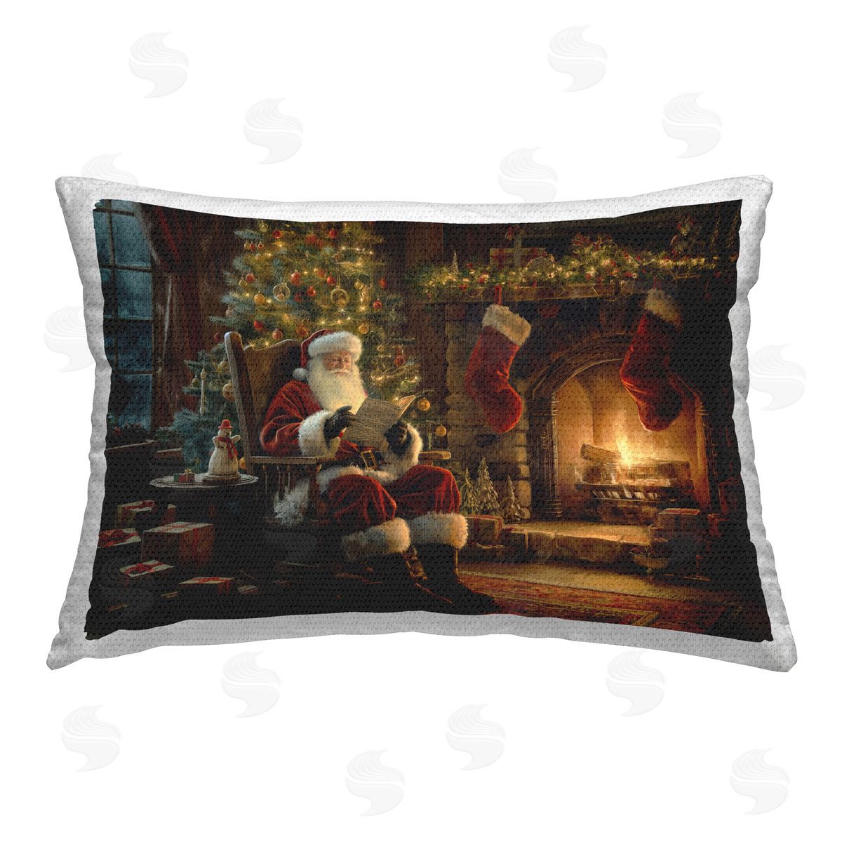 Imagine It Images Santa Claus by Fire Outdoor Quick-Dry Polyester Printed Throw Pillow