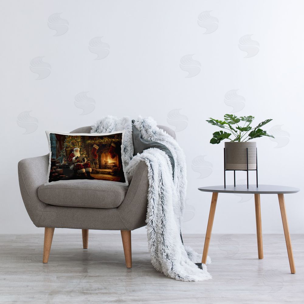 Imagine It Images Santa Claus by Fire Printed Plush Polyester Throw Pillow On Chair