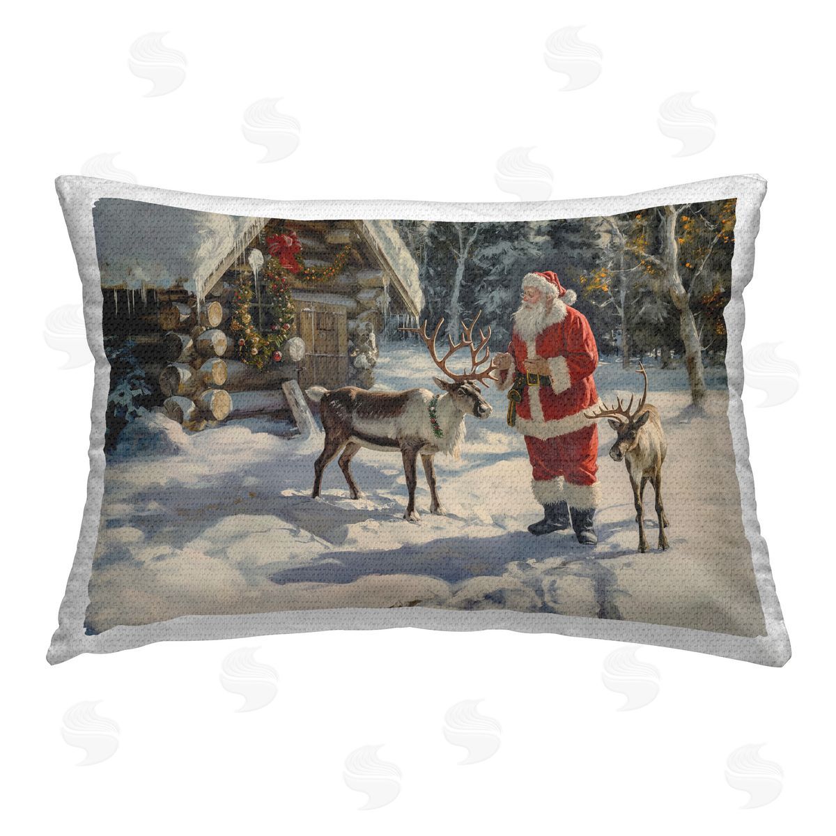 Imagine It Images Santa & Reindeer Scene Outdoor Quick-Dry Polyester Printed Throw Pillow