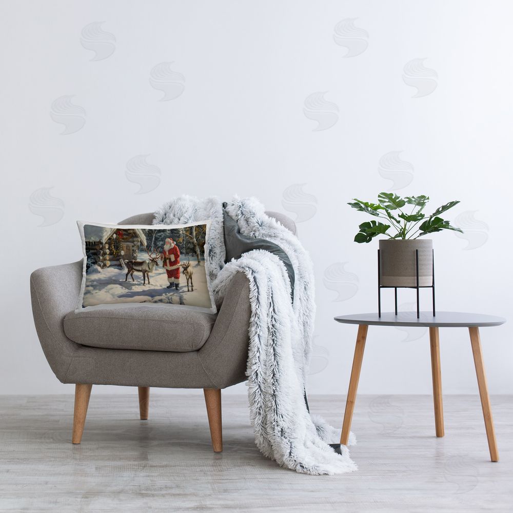 Imagine It Images Santa & Reindeer Scene Printed Plush Polyester Throw Pillow On Chair