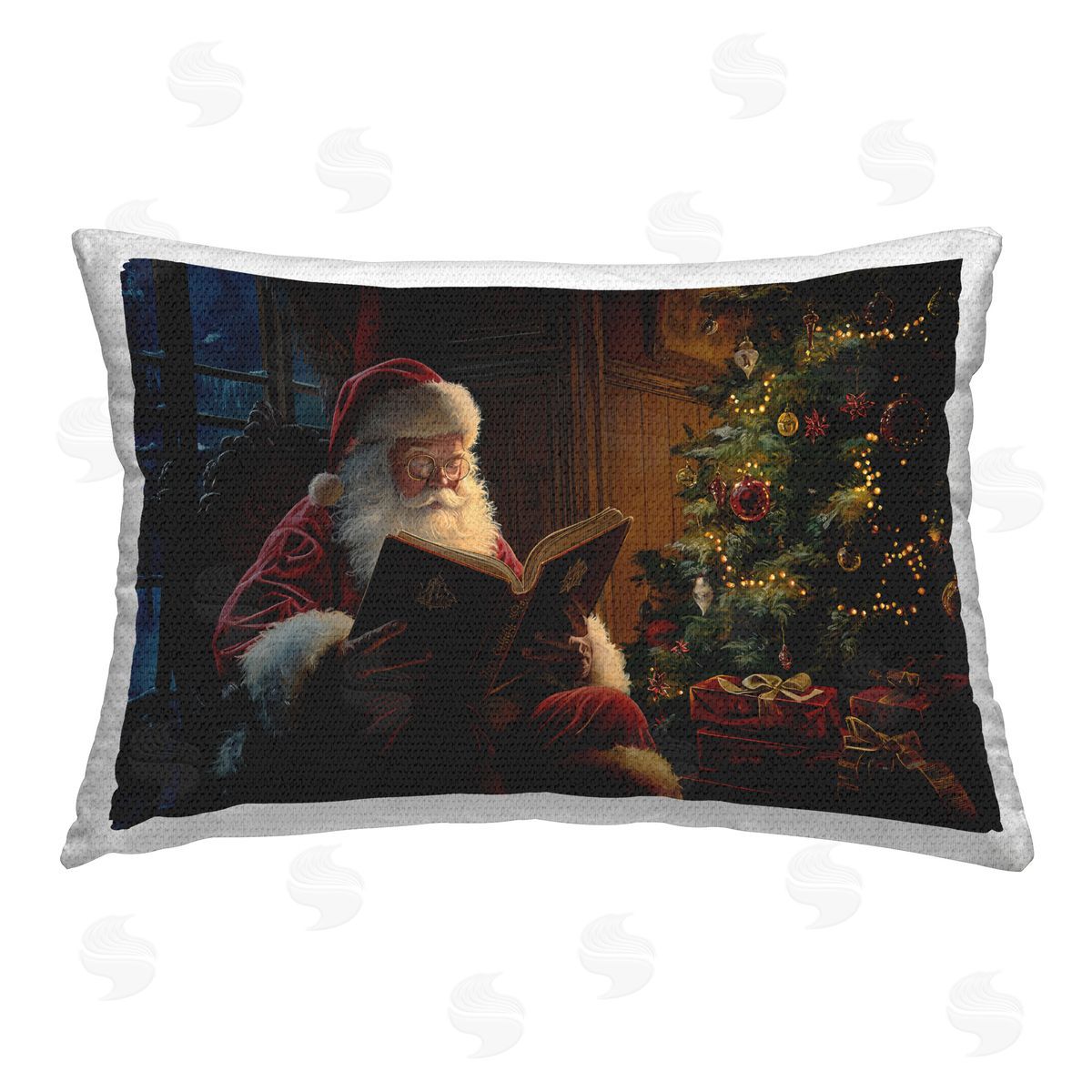 Imagine It Images Santa Reading by Tree Outdoor Quick-Dry Polyester Printed Throw Pillow