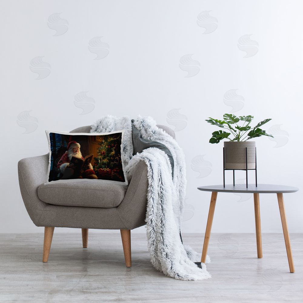 Imagine It Images Santa Reading by Tree Printed Plush Polyester Throw Pillow On Chair