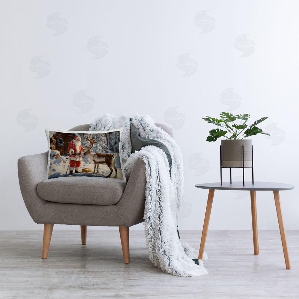 Imagine It Images Santa with Reindeer Scene Printed Plush Polyester Throw Pillow On Chair