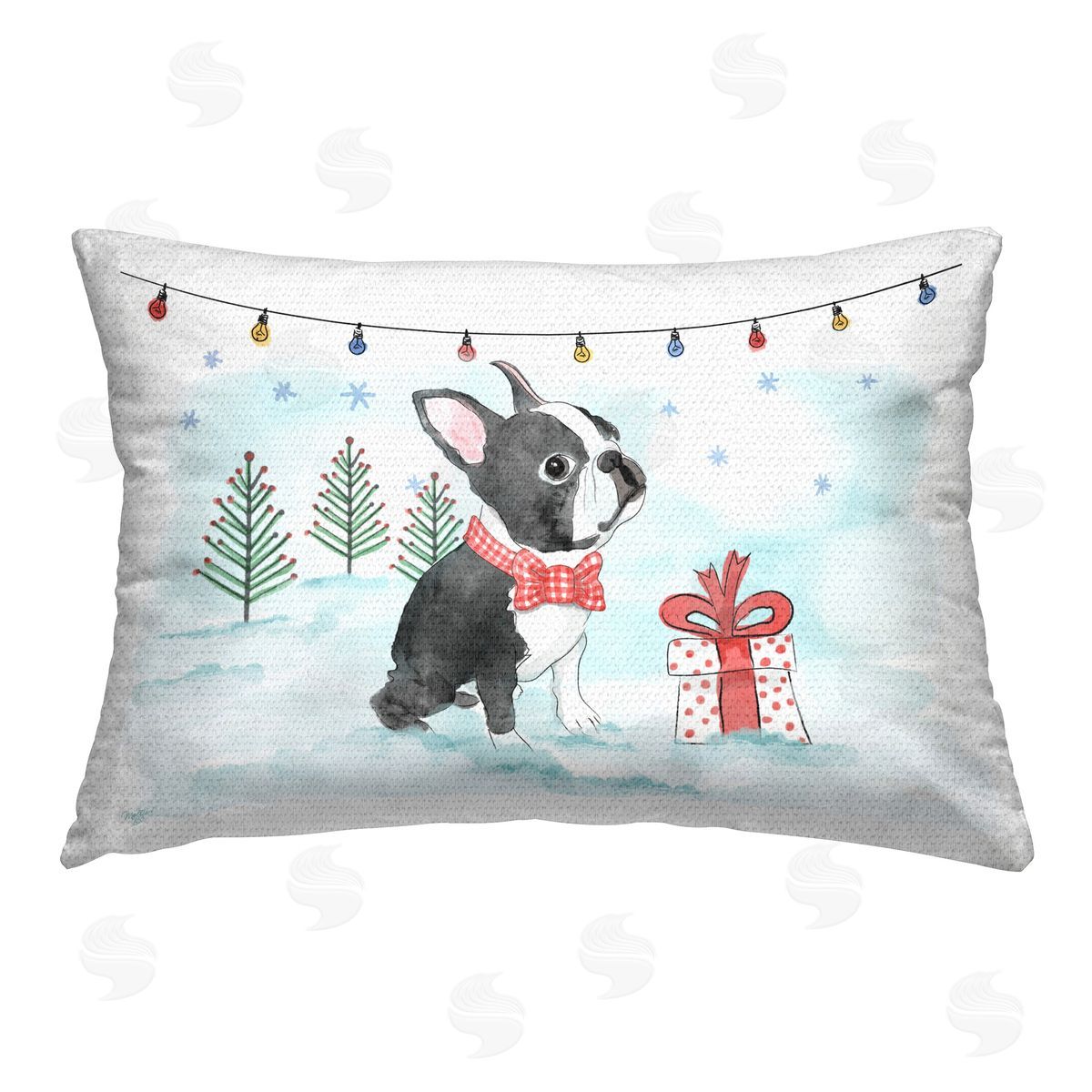 Mollie B. Snowy Boston Terrier Outdoor Quick-Dry Polyester Printed Throw Pillow