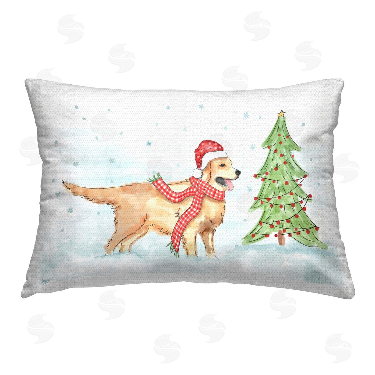 Mollie B. Snowy Labrador Scene Outdoor Quick-Dry Polyester Printed Throw Pillow