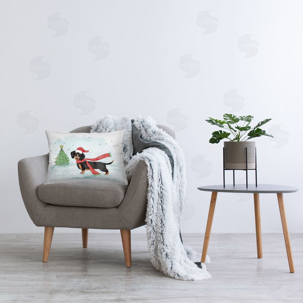 Mollie B. Dachshund with Scarf Printed Plush Polyester Throw Pillow On Chair