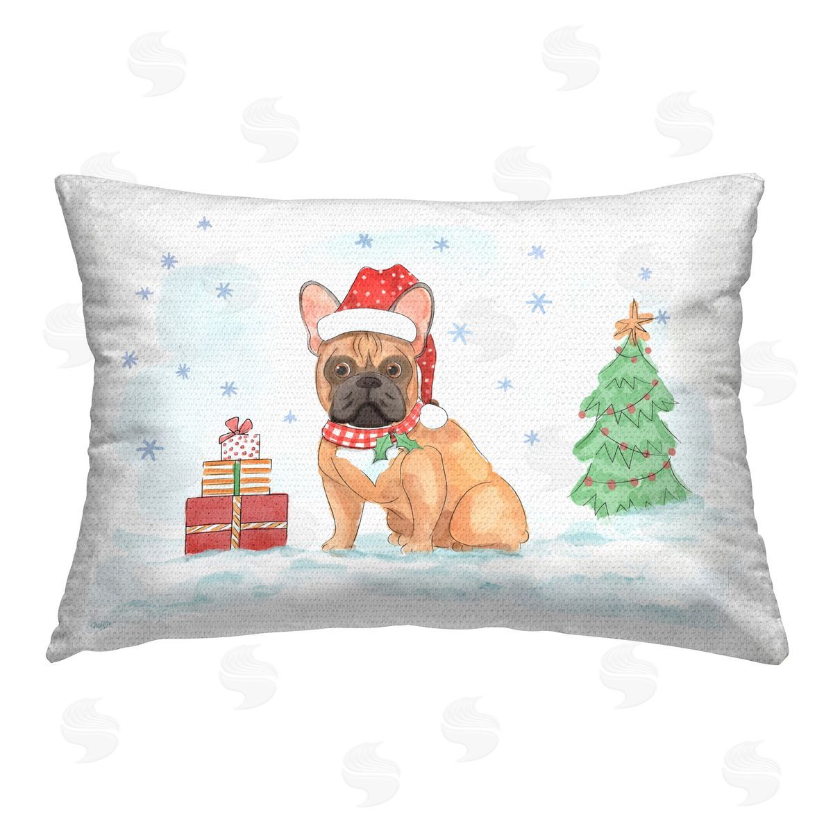 Mollie B. Holiday Dog in Snow Outdoor Quick-Dry Polyester Printed Throw Pillow