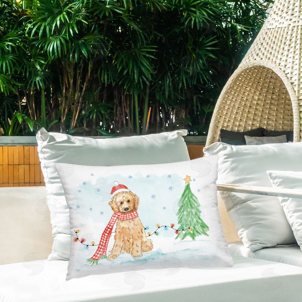 Mollie B. Snowy Dog Scenery Outdoor Quick-Dry Polyester Printed Throw Pillow in Back Yard
