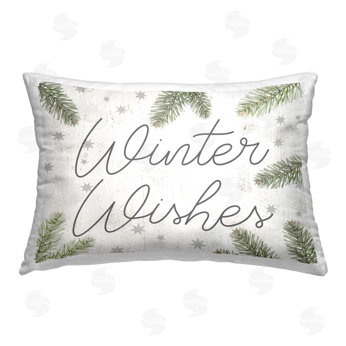 Stupell Studio Winter Wishes with Sprigs Printed Plush Polyester Throw Pillow