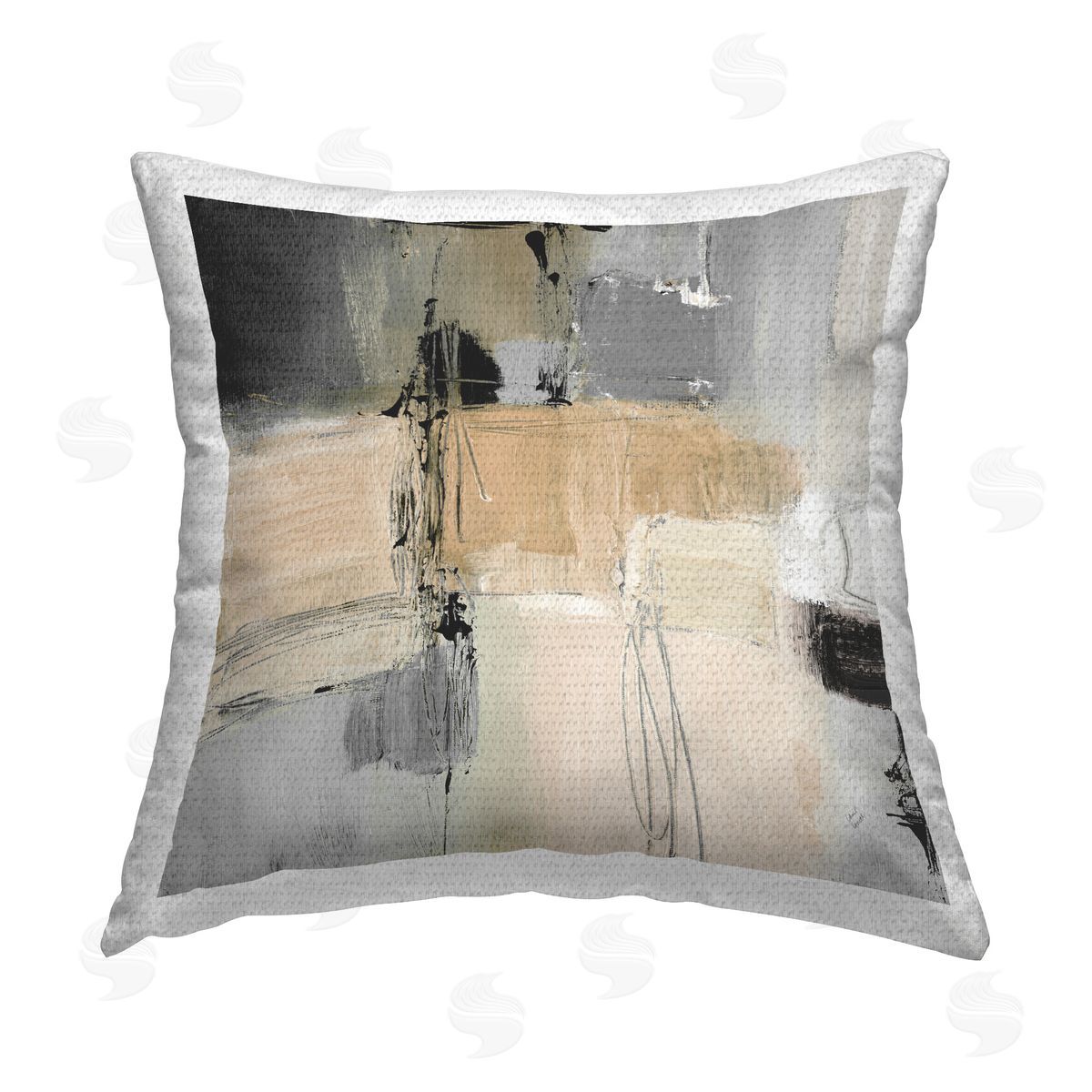 Lanie Loreth Tan & Grey Rustic Collage Outdoor Quick-Dry Polyester Printed Throw Pillow