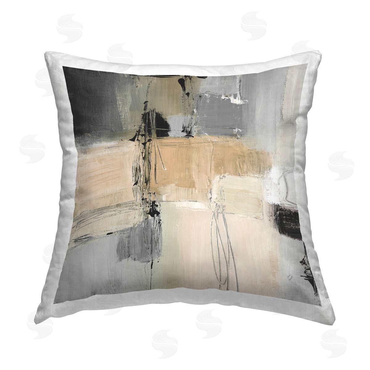 Lanie Loreth Tan & Grey Rustic Collage Printed Plush Polyester Throw Pillow