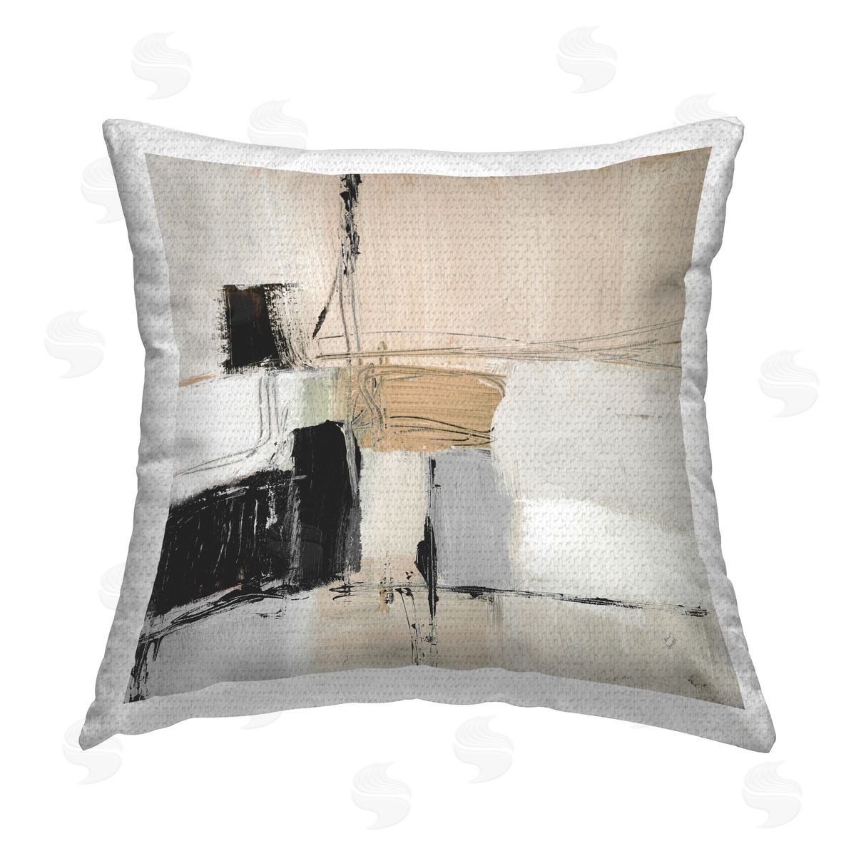 Lanie Loreth Beige Black Organic Collage Outdoor Quick-Dry Polyester Printed Throw Pillow