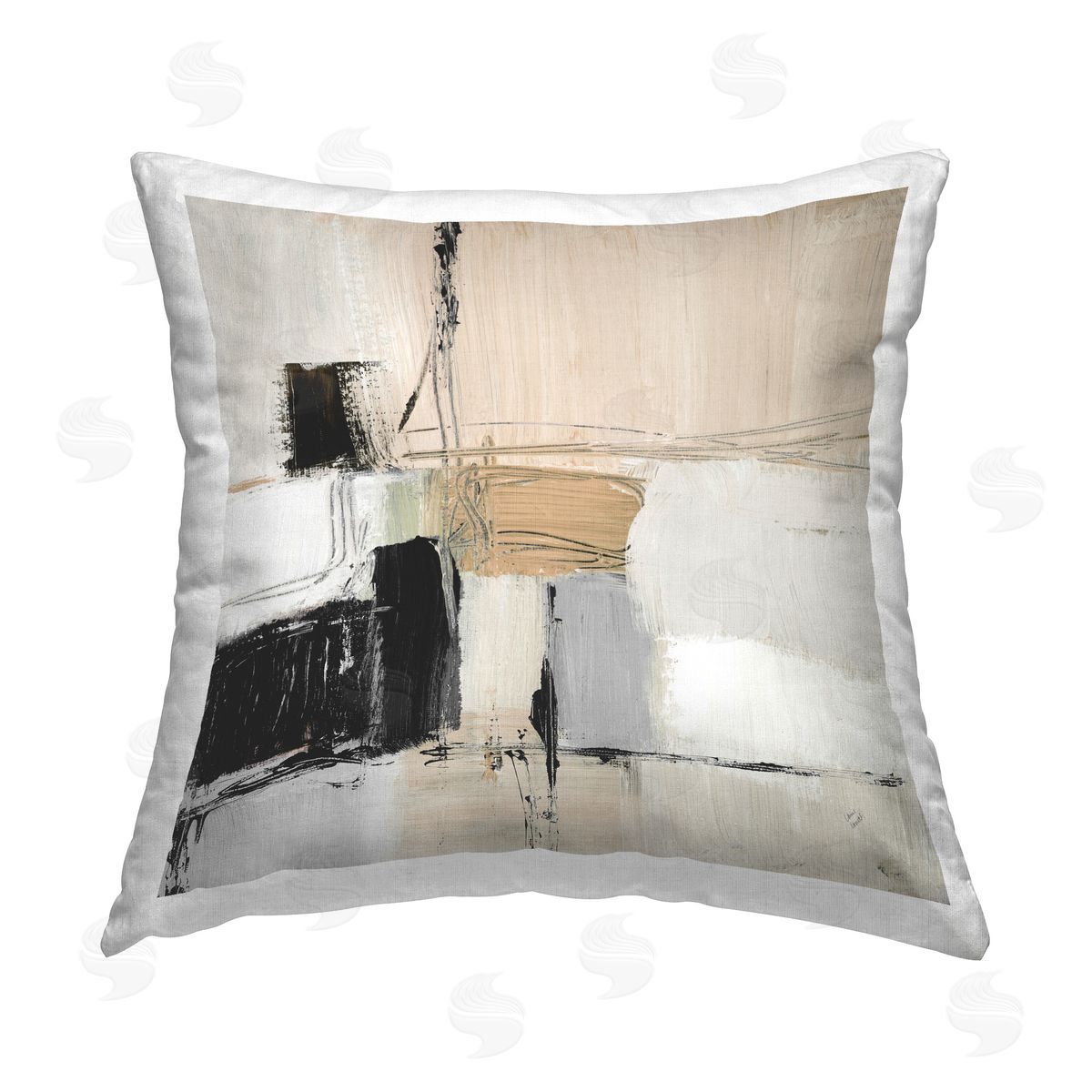 Lanie Loreth Beige Black Organic Collage Printed Plush Polyester Throw Pillow