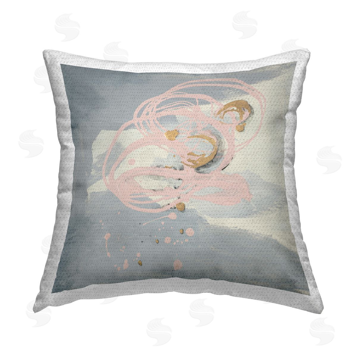Patricia Pinto Grey with Pink Swirl Outdoor Quick-Dry Polyester Printed Throw Pillow