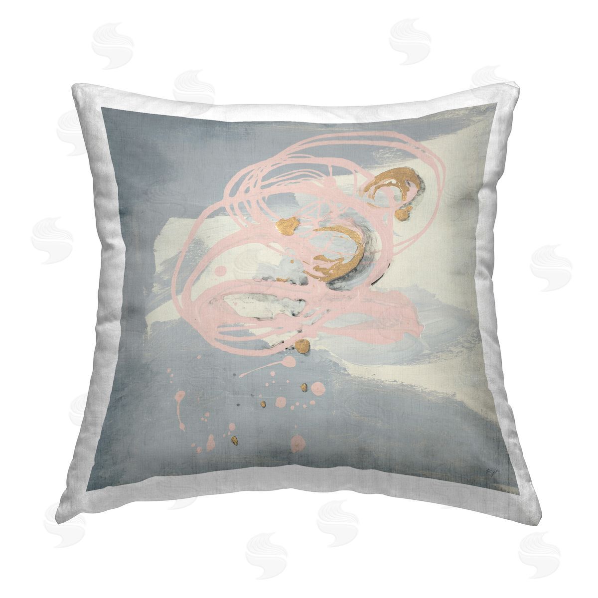Patricia Pinto Grey with Pink Swirl Printed Plush Polyester Throw Pillow