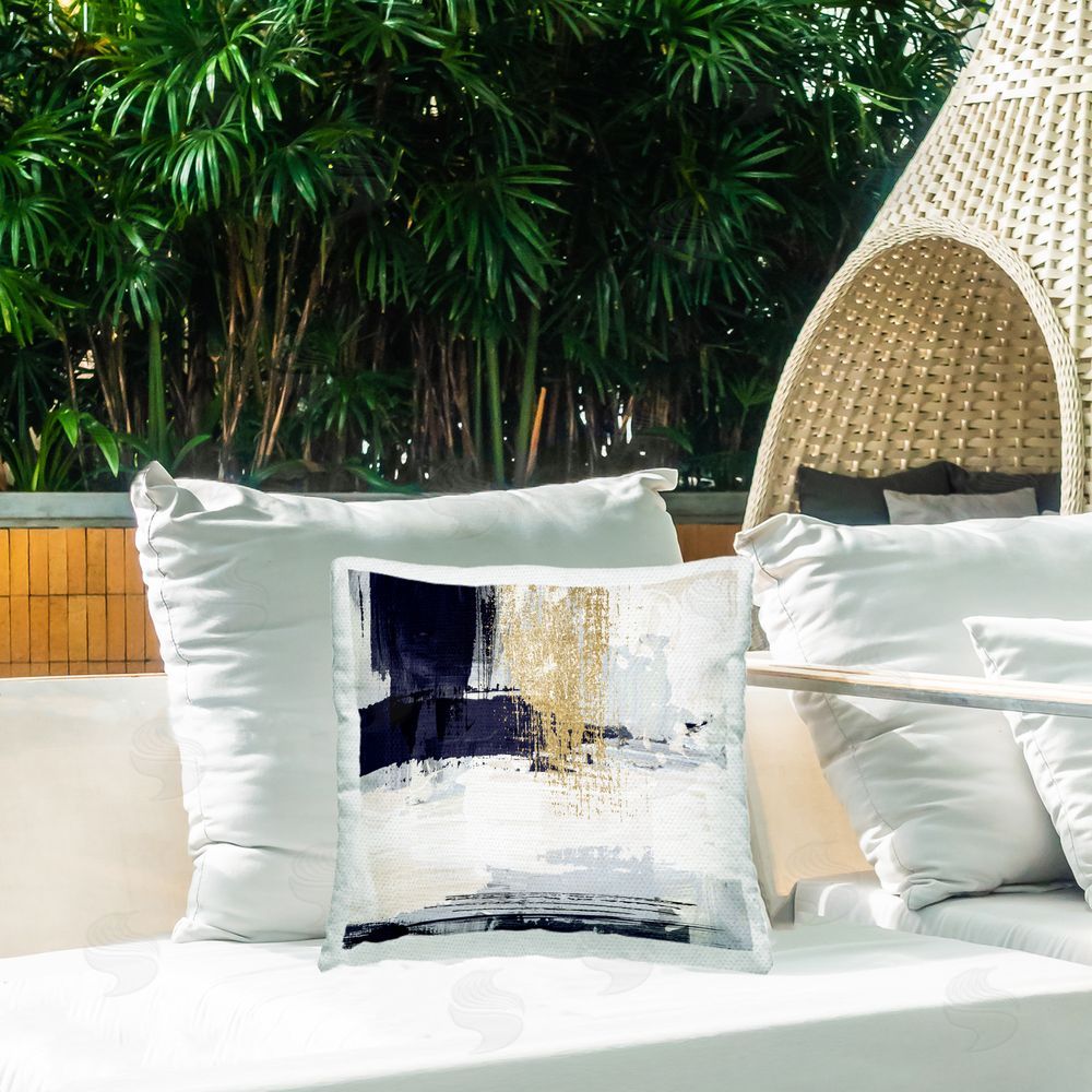 Susan Jill Gold Accented Abstract Outdoor Quick-Dry Polyester Printed Throw Pillow in Back Yard