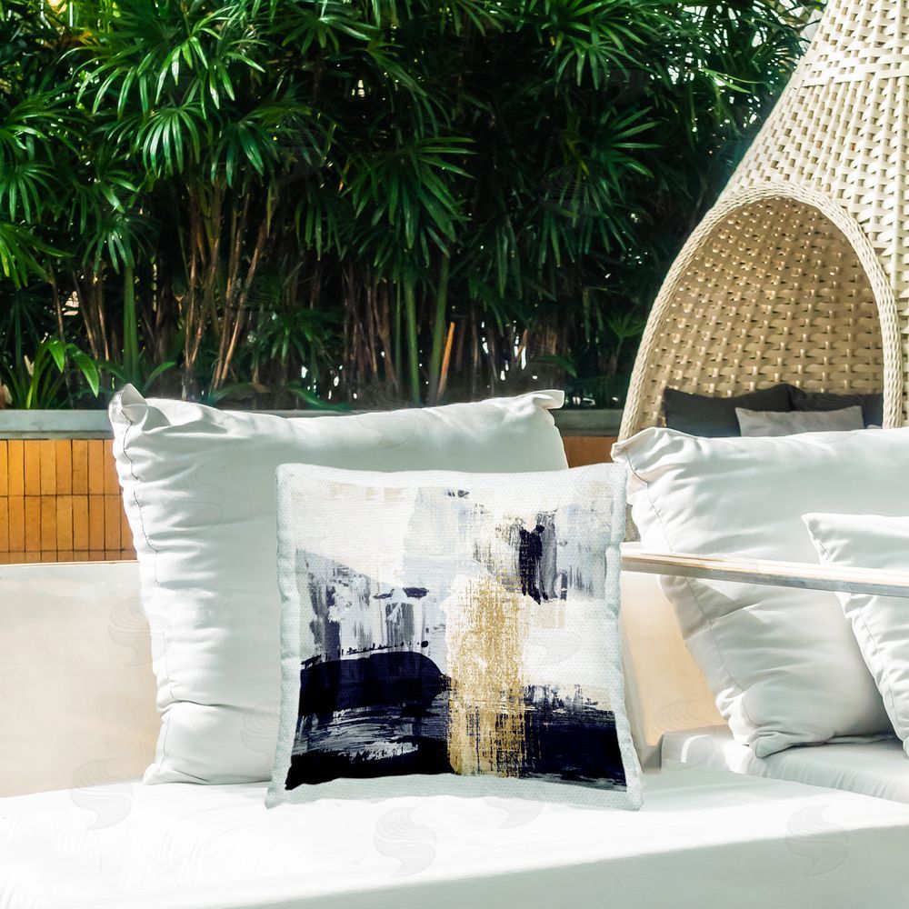 Susan Jill Gold Paint Stroke Abstract Outdoor Quick-Dry Polyester Printed Throw Pillow in Back Yard