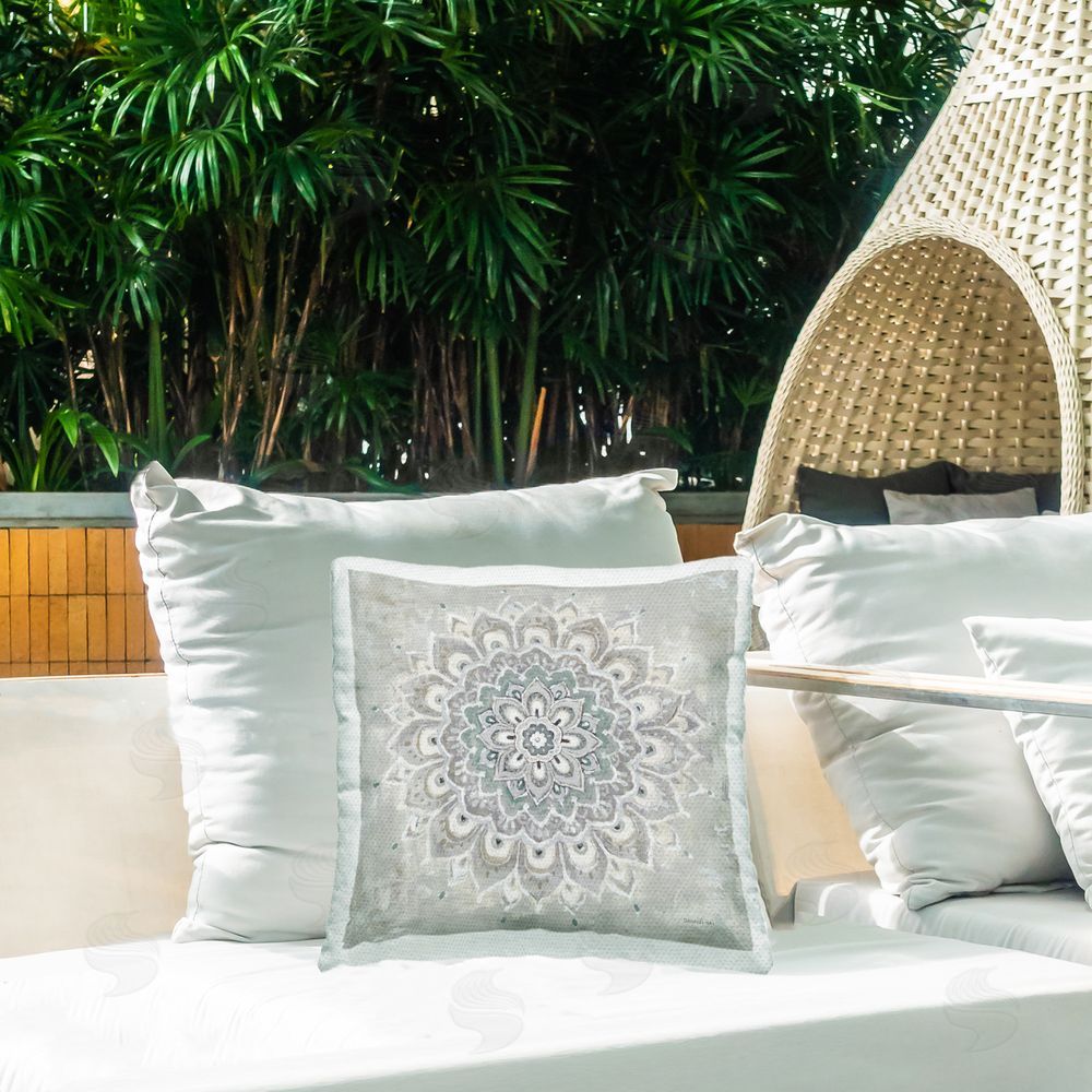 Danhui Nai Gentle Mandala Flower Outdoor Quick-Dry Polyester Printed Throw Pillow in Back Yard