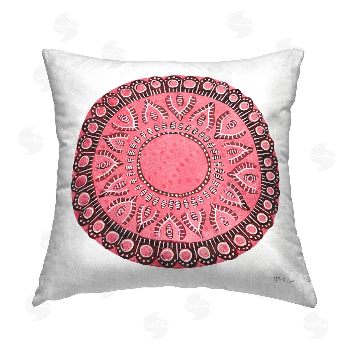 Yvette St. Amant Pink Mandala Pattern Printed Plush Polyester Throw Pillow