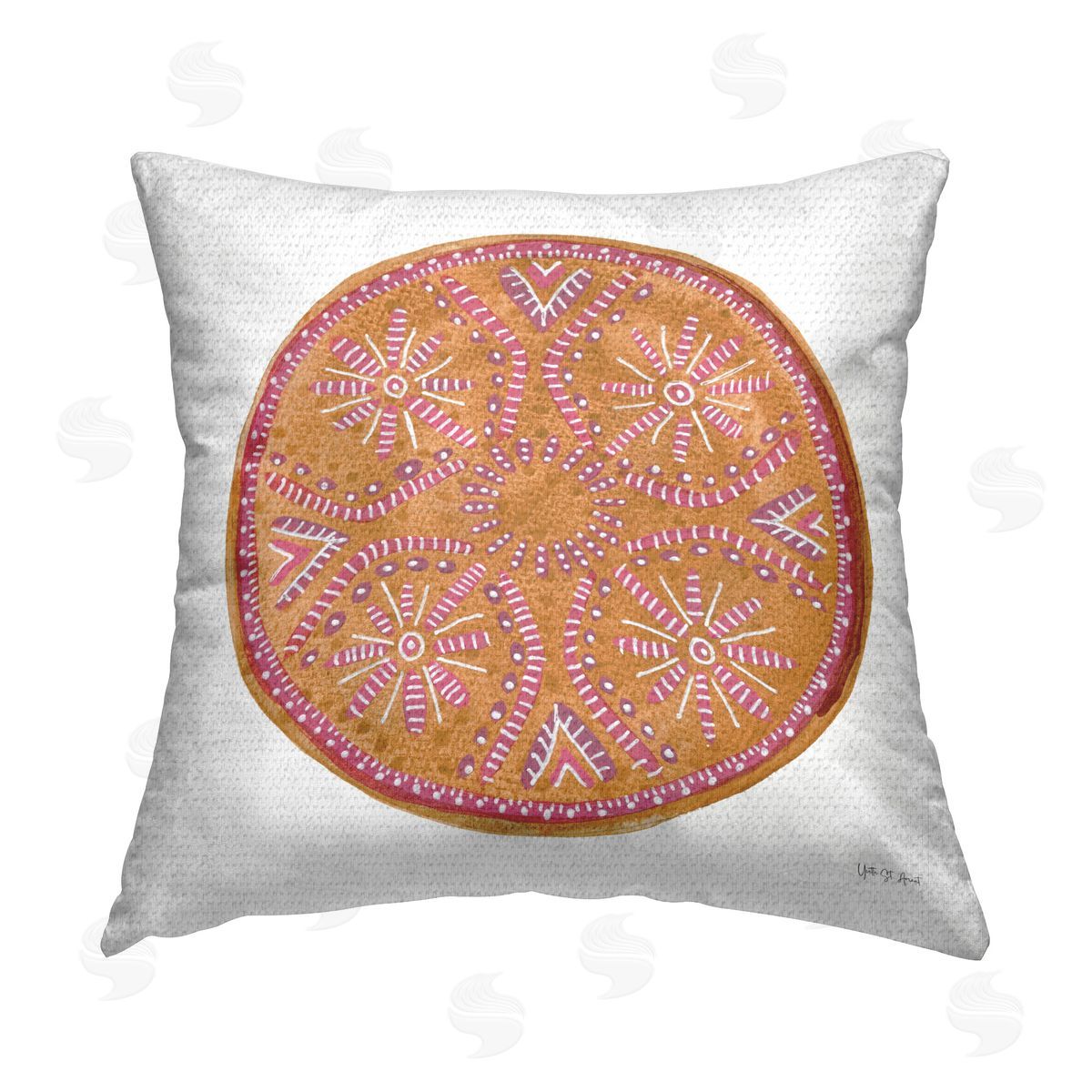 Yvette St. Amant Mustard Mandala Pattern Outdoor Quick-Dry Polyester Printed Throw Pillow