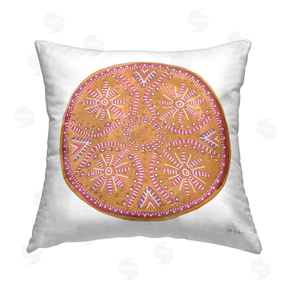 Yvette St. Amant Mustard Mandala Pattern Printed Plush Polyester Throw Pillow