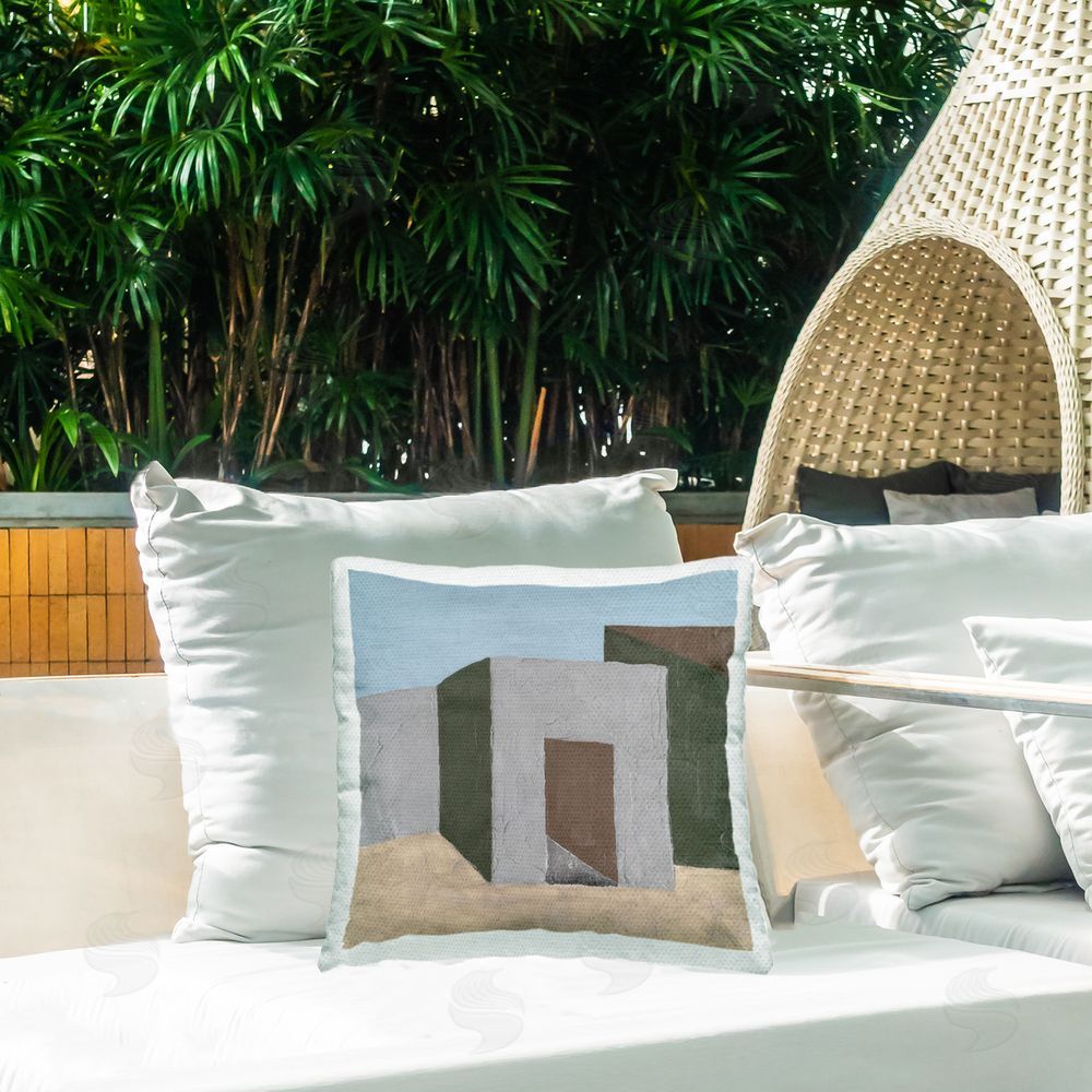 Michael Willett Geometric Desert House Outdoor Quick-Dry Polyester Printed Throw Pillow in Back Yard