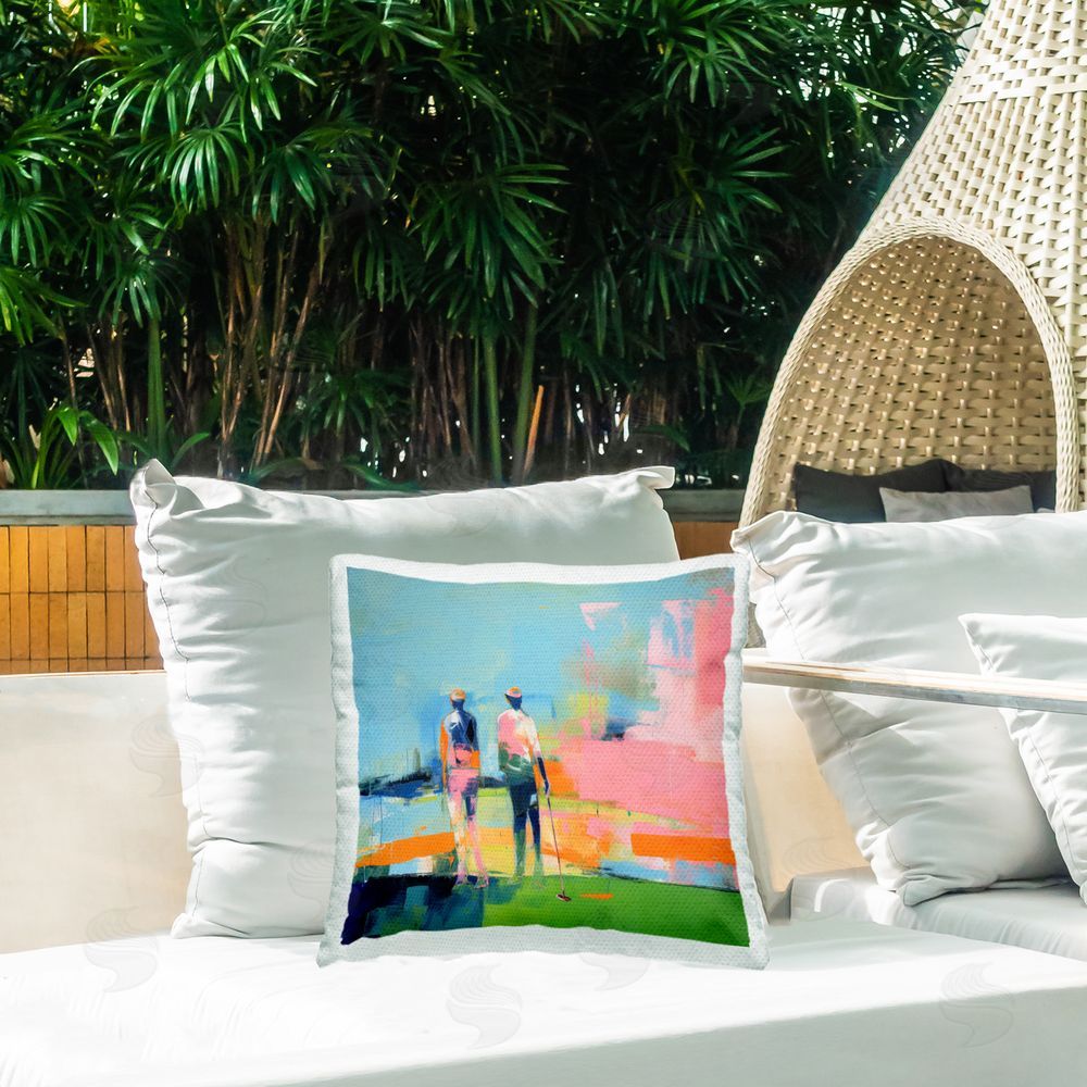 Irena Orlov Abstract Golfing Scene Outdoor Quick-Dry Polyester Printed Throw Pillow in Back Yard