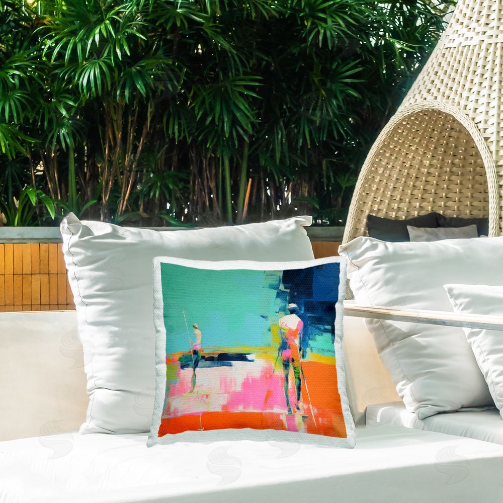 Irena Orlov Golf Course View Outdoor Quick-Dry Polyester Printed Throw Pillow in Back Yard