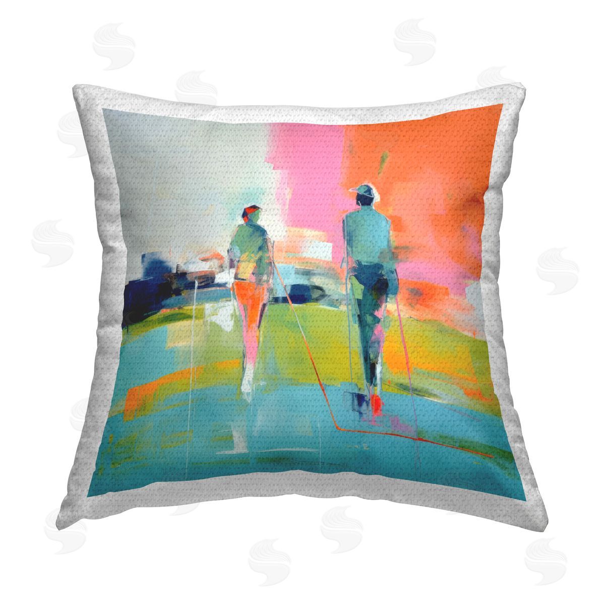 Irena Orlov Modern Golfers Scene Outdoor Quick-Dry Polyester Printed Throw Pillow
