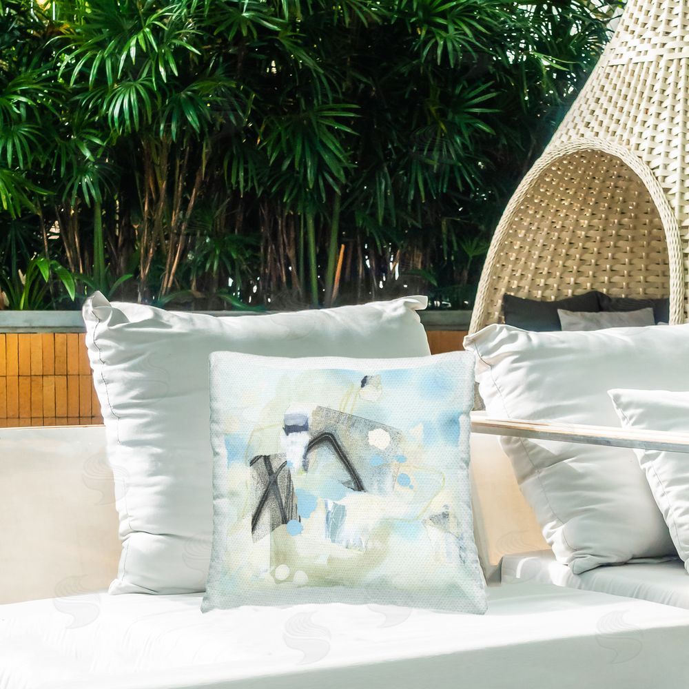 June Erica Vess Expressive Blue Abstraction Outdoor Quick-Dry Polyester Printed Throw Pillow in Back Yard