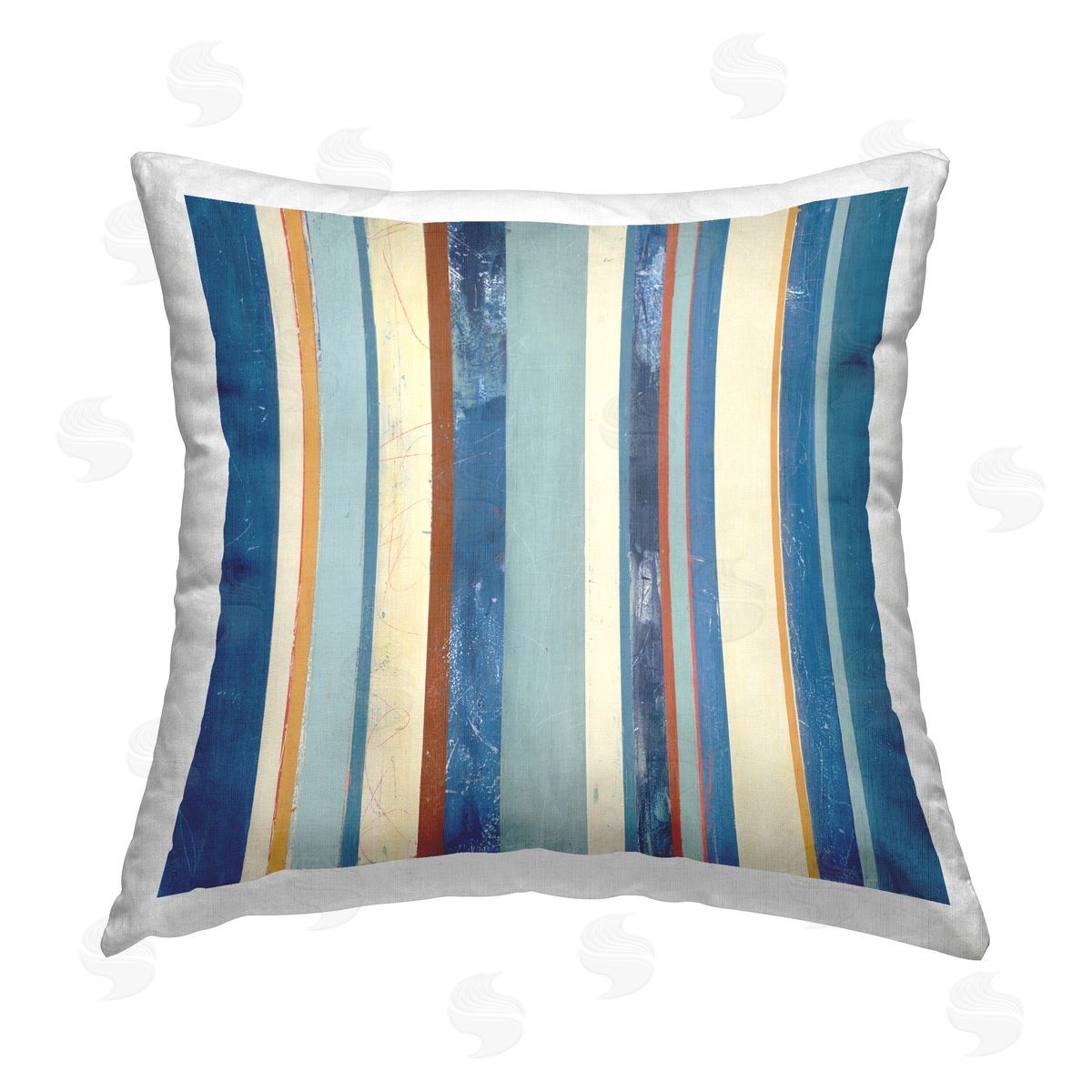 Pippin Schupbach Distressed Blue Stripes Printed Plush Polyester Throw Pillow